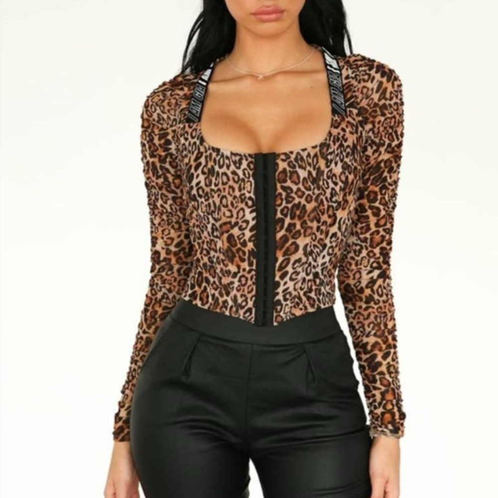 NEW I.AM.GIA Long Sleeve Chelsea Leopard Corset Top Medium